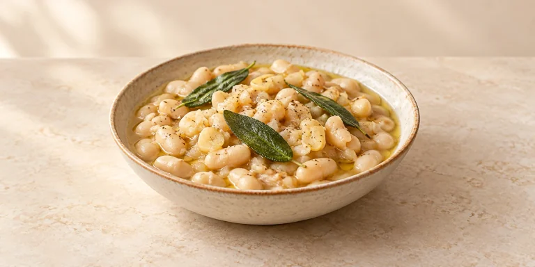 Sage Tea-Braised White Beans with Garlic