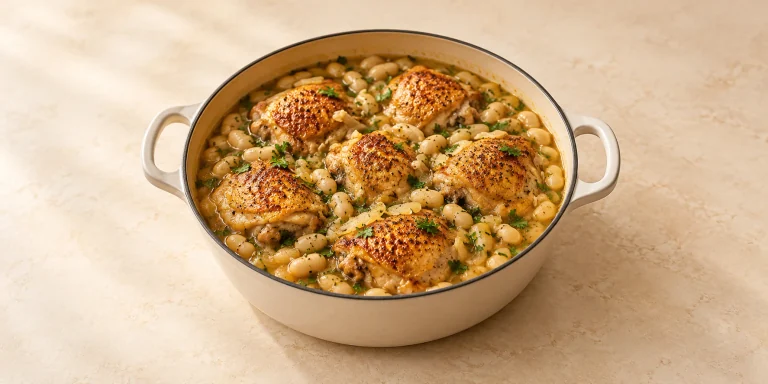 Thyme Tea–Braised Chicken Thighs with White Beans