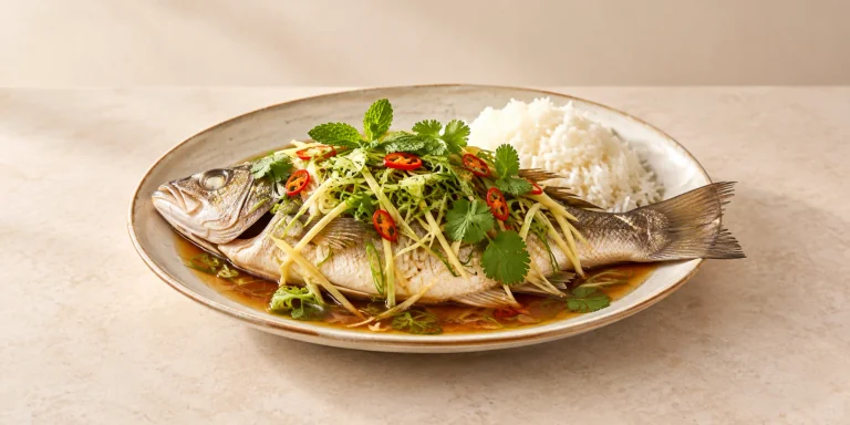 Lotus Tea-Steamed Fish with Ginger and Scallion