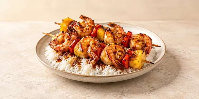 Mango Green Tea Glazed Shrimp Skewers