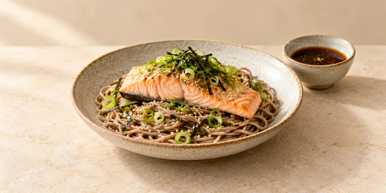 Tamaryokucha-Steamed Salmon with Soba Noodles
