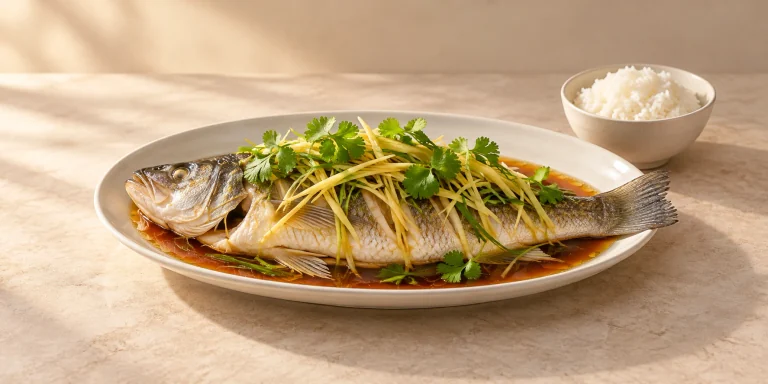 Junshan Yinzhen Steamed Sea Bass with Ginger and Scallion